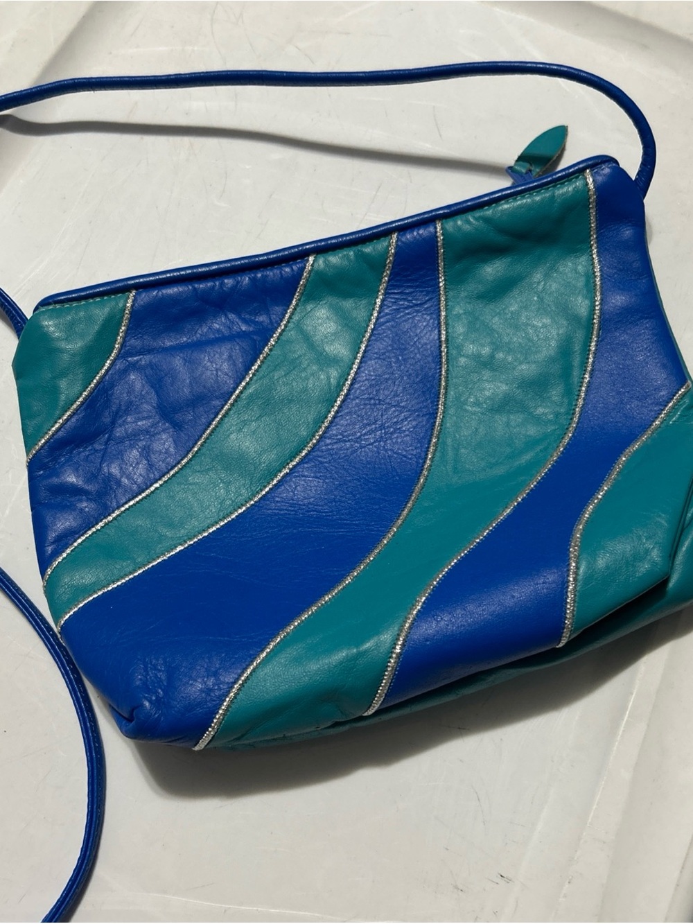 Blue & Teal Colorblock Leather Shoulder Bag